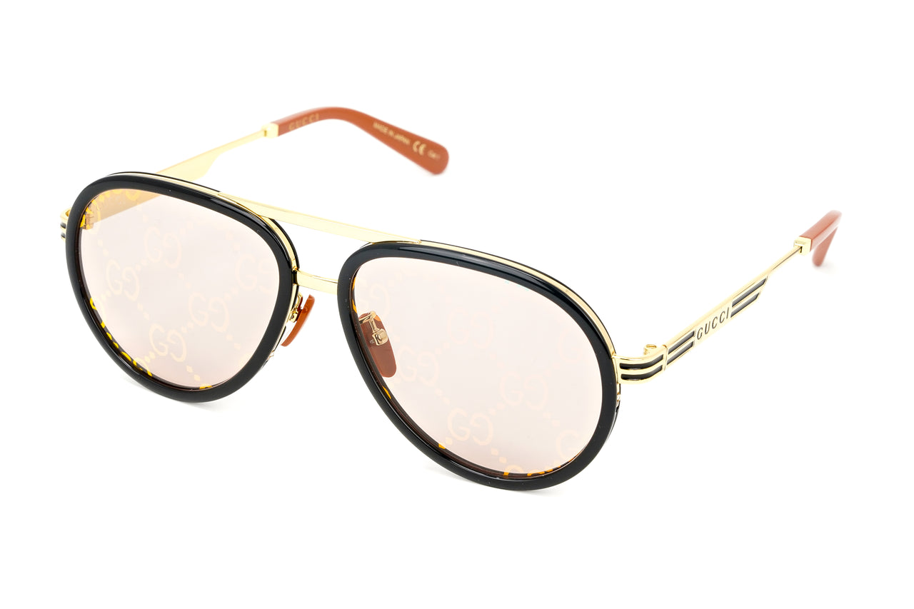 Gucci Gold Metal Squared Sunglasses in Brown for Men