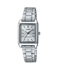 Thumbnail for Casio Ladies' 22mm Rectangular White Stainless Steel Watch LTP-V007D-7EUDF