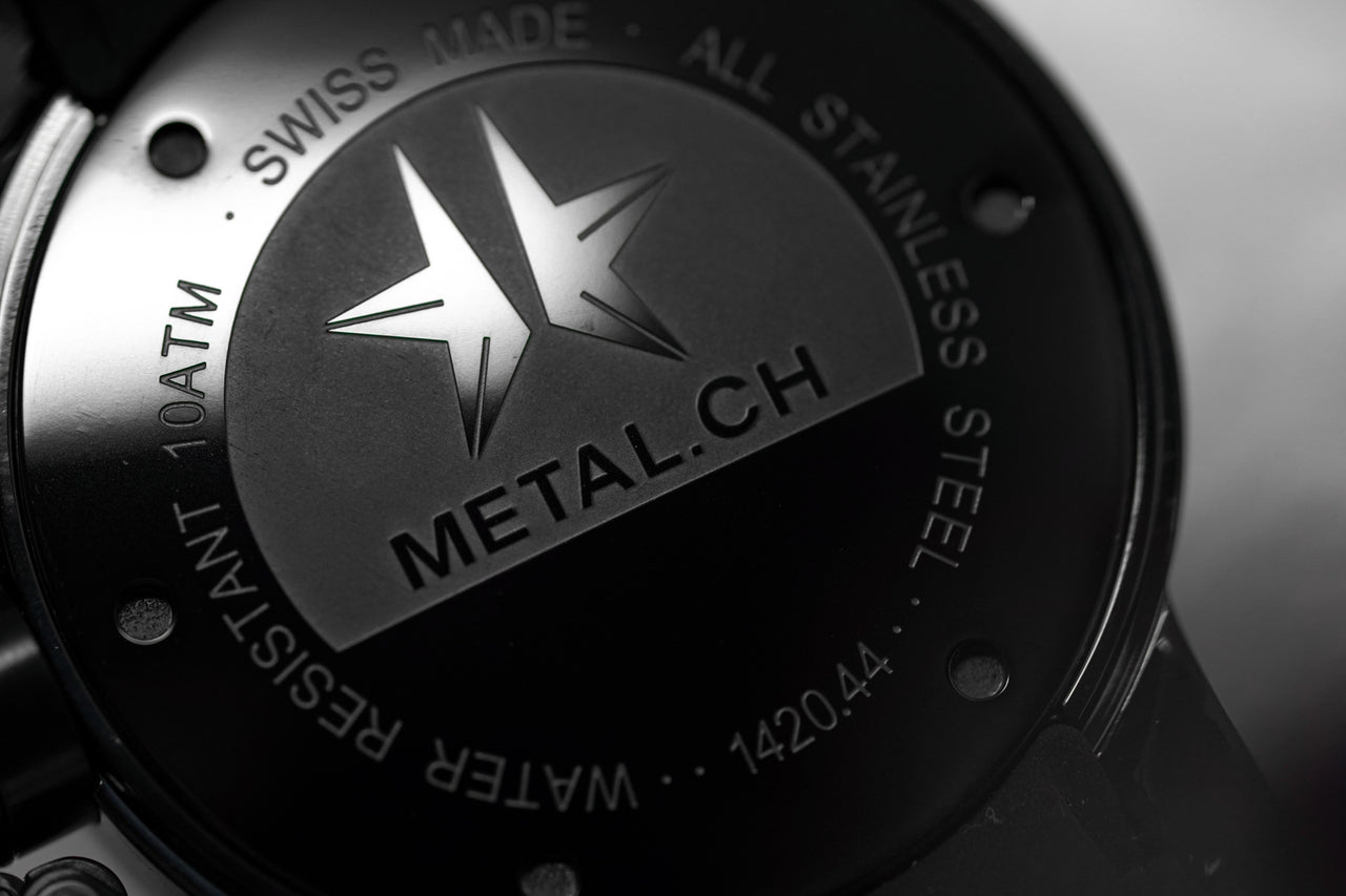Metal.ch Men's Chronograph Watch Chronosport Collection 44MM Date Black Silicon Strap 1420.44