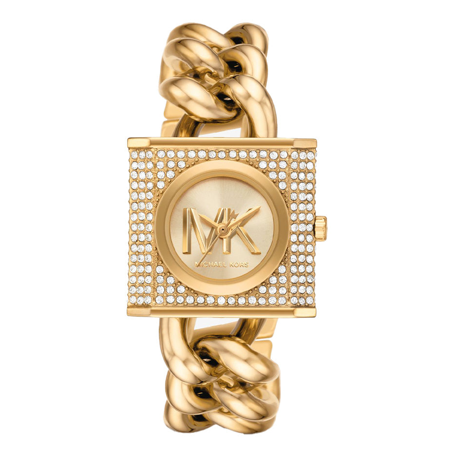 Michael Kors Ladies Gold-Tone Chain Square Watch 25mm MK4711