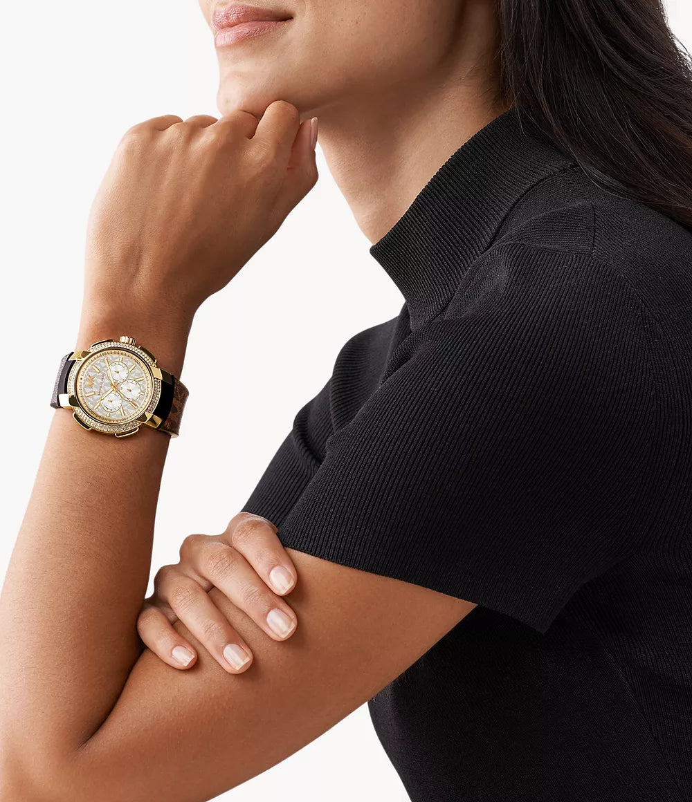 Michael Kors Ladies Watch Sidney Multifunction 42mm White Brown MK6948 Watches Crystals