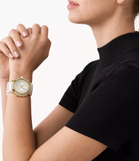 Thumbnail for Michael Kors Ladies Watch Sidney Multifunction 42mm White Gold MK7221