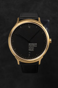 Thumbnail for Mondaine Watch Helvetica No1 Light Gold Black MH1.L2221.LB