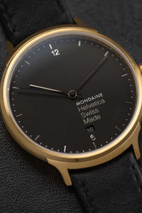 Thumbnail for Mondaine Watch Helvetica No1 Light Gold Black MH1.L2221.LB