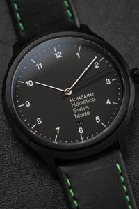 Thumbnail for Mondaine Watch Helvetica No1 Black Green MH1.R2221.LB