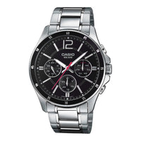Thumbnail for Casio Chrono 44mm Silver Men's Black Analogue Watch MTP-1374D-1AVDF