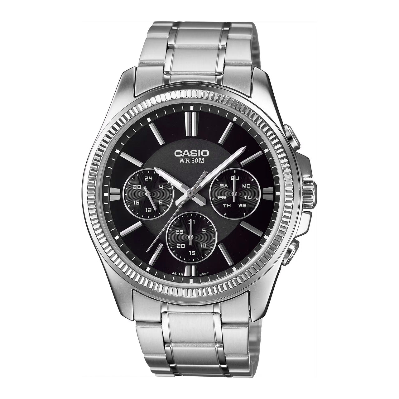 Casio Chrono 42mm Silver Men's Black Analogue Watch MTP-1375D-1AVDF