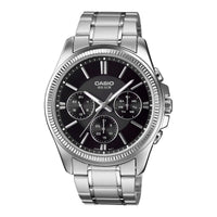 Thumbnail for Casio Chrono 42mm Silver Men's Black Analogue Watch MTP-1375D-1AVDF