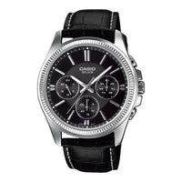 Thumbnail for Casio Chrono 49mm Silver Men's Black Leather Analogue Watch MTP-1375L-1AVDF