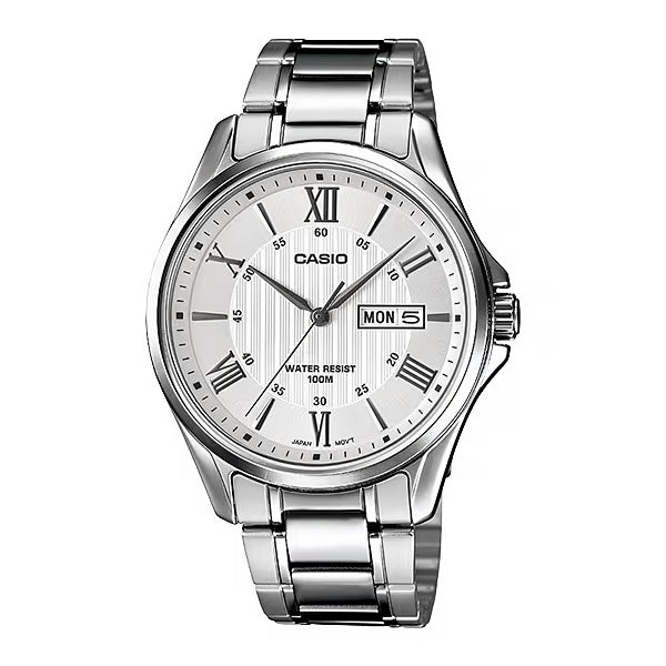 Casio Day Date 41mm Silver Men's White Analogue Watch MTP-1384D-7AVDF