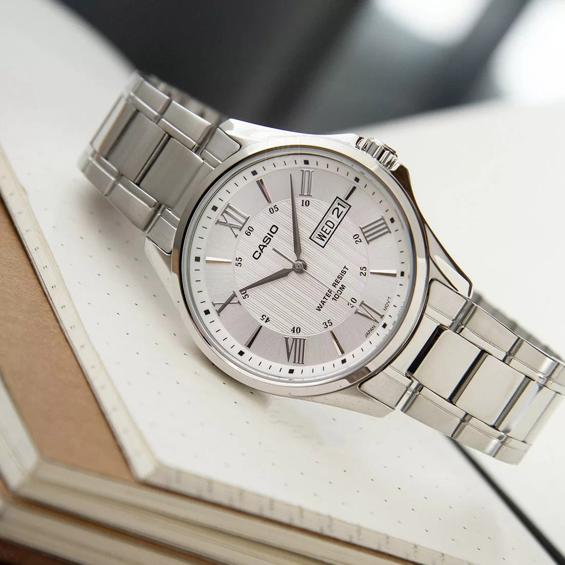 Casio Day Date 41mm Silver Men's White Analogue Watch MTP-1384D-7AVDF