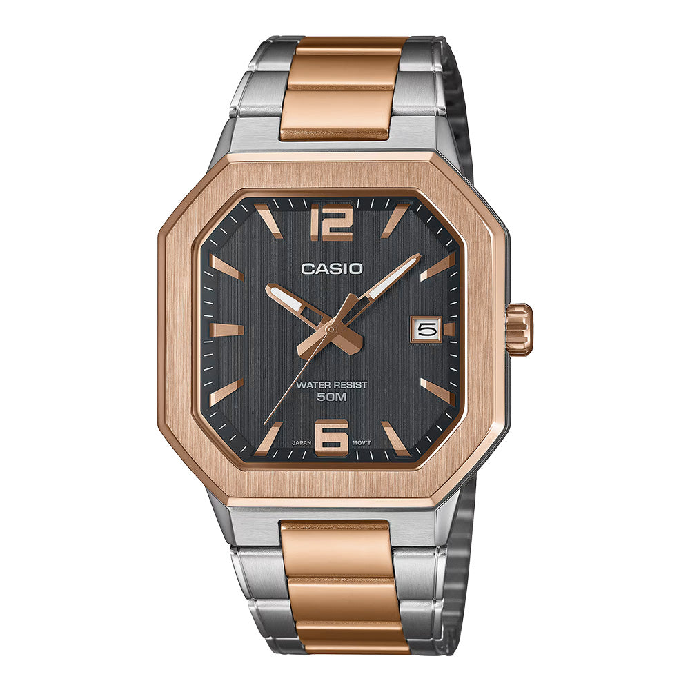 Casio Men's Watch 38mm Sleek Metal Rose Gold Octagonal