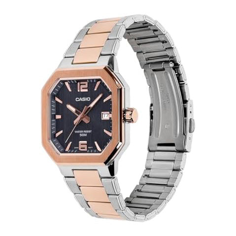 Casio Men's Watch 38mm Sleek Metal Rose Gold Octagonal