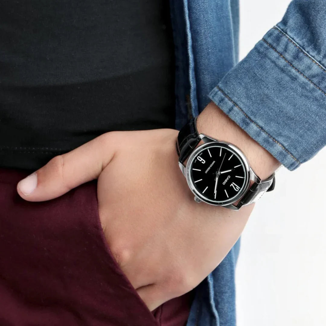 casio dress watch leather strap Casio Mtp1370l1a Watch Black men