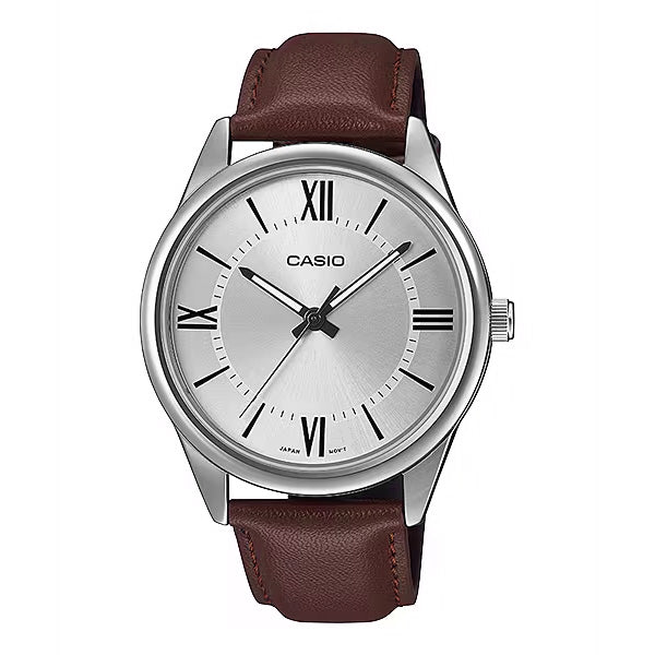 Casio Classic 40mm Silver Men's Brown Leather Analogue Watch MTP-V005L-7B5UDF