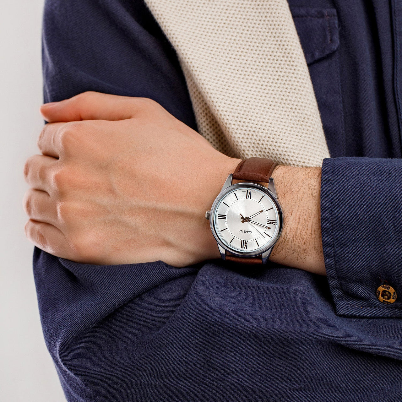 Casio Classic 40mm Silver Men's Brown Leather Analogue Watch MTP-V005L-7B5UDF