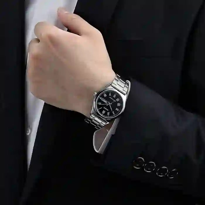 Casio Classic 38mm Silver Men's Black Silver Analogue Watch MTP-V006D-1CUDF