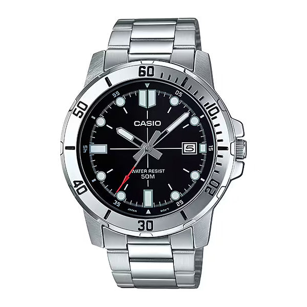 Casio Men's Watch 45mm Enticer Link Bracelet Black Silver