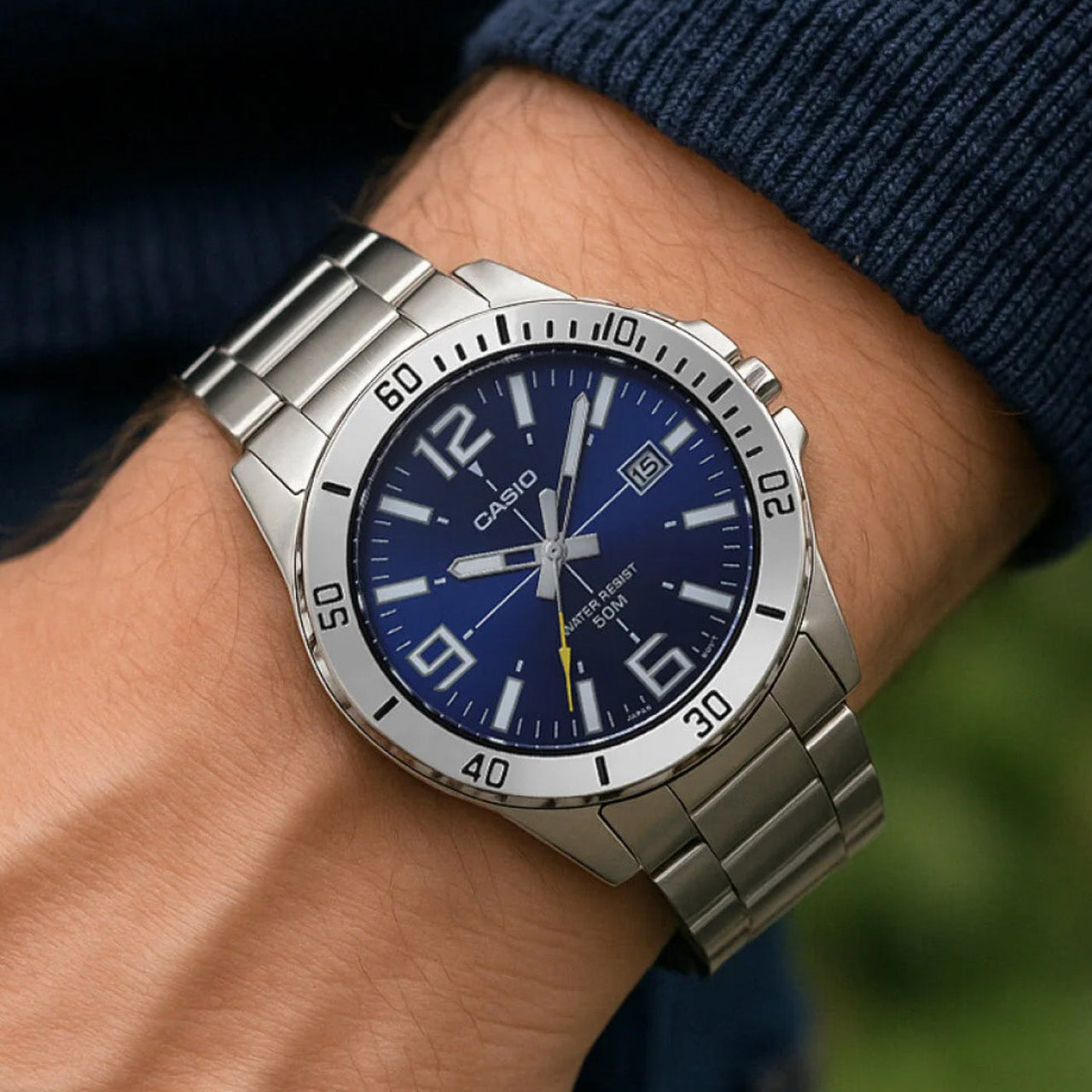 Casio Men's Watch 45mm Enticer Link Bracelet Blue Stainless Steel