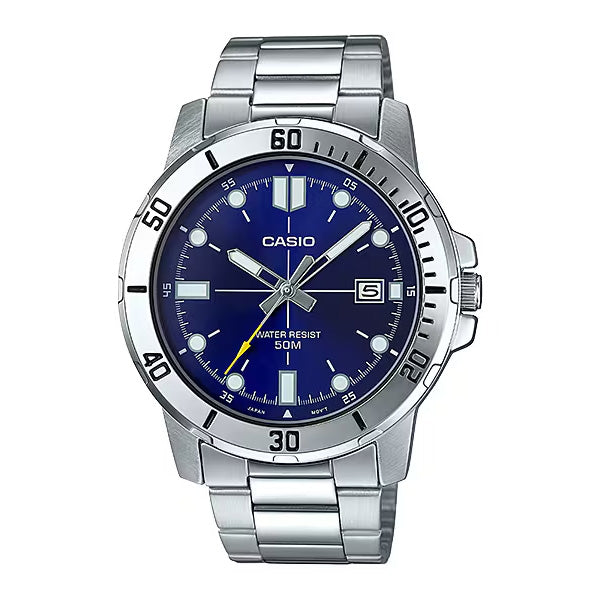 Casio Men's Watch 45mm Enticer Link Bracelet Blue Silver