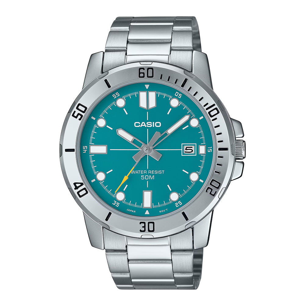 Casio Men's Watch 45mm Enticer Link bracelet Turquoise Silver
