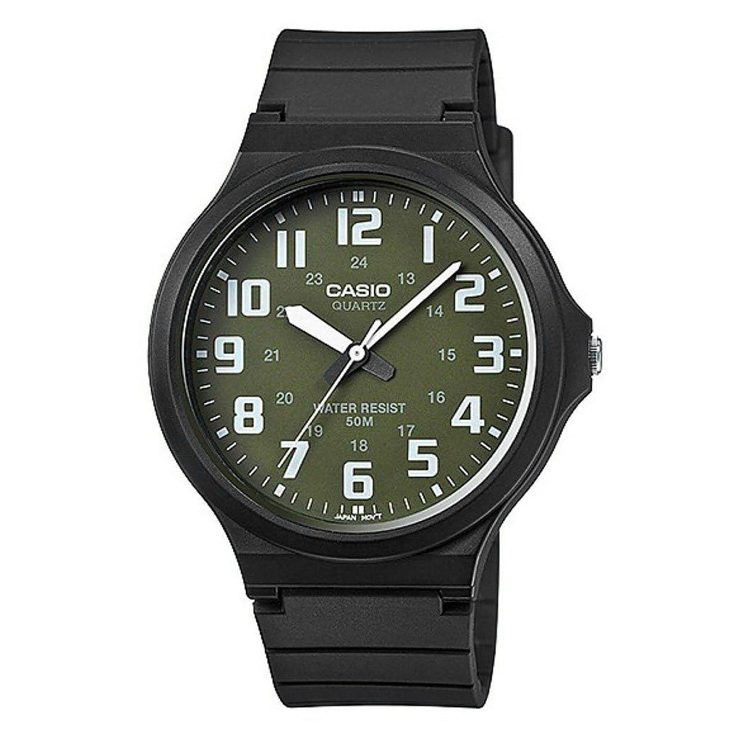 Casio Standard 48mm Black Men's Green Analogue Watch MW-240-3BVDF