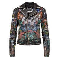 Thumbnail for Philipp Plein Biker Tattoo Leather Jacket Size S