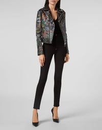 Thumbnail for Philipp Plein Biker Tattoo Leather Jacket Size S