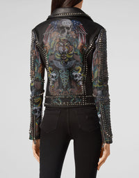 Thumbnail for Philipp Plein Biker Tattoo Leather Jacket Size S