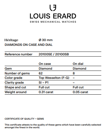 Louis Erard Watch Ladies Heritage Pink Diamond 20100SE18.BMA17