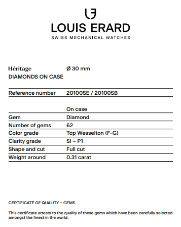 Louis Erard Heritage Automatic Diamond Ladies Watch 20100aa14