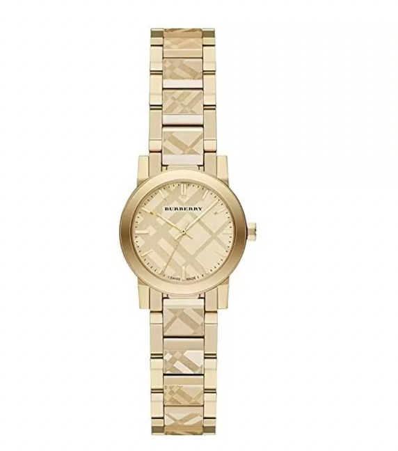 Burberry Ladies Watch The City 26mm Engraved Check Gold BU9234 Watches Crystals