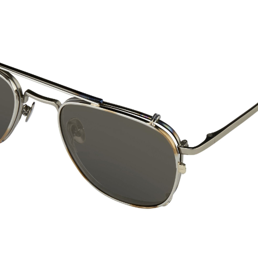 Kris Van Assche Sunglasses Titanium Rectangular Burnt Silver Gold Clip On with Silver Mirror Lenses KVA92C1SUN