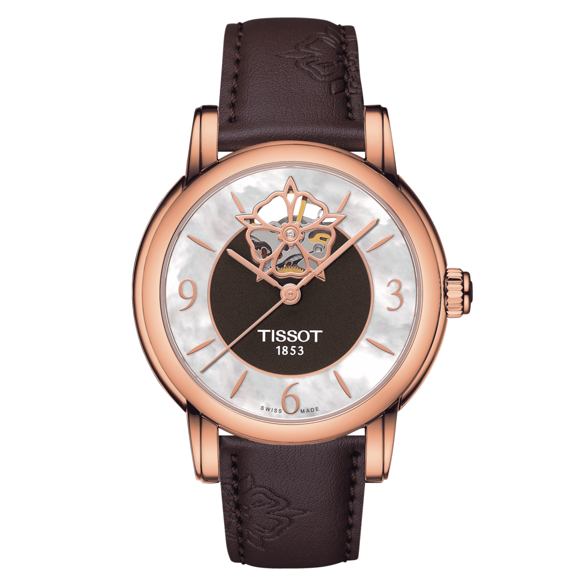 Tissot Ladies Automatic Watch Heart Flower 35mm Powermatic 80 Brown T0502073711704