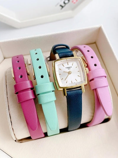 Tissot Lovely 20mm Gold Ladies' Navy Blue Square Watch T0581093603103