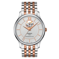 Thumbnail for Tissot Men's Watch Tradition Powermatic 80 Open Heart Gold Rose Silver T0639072203801