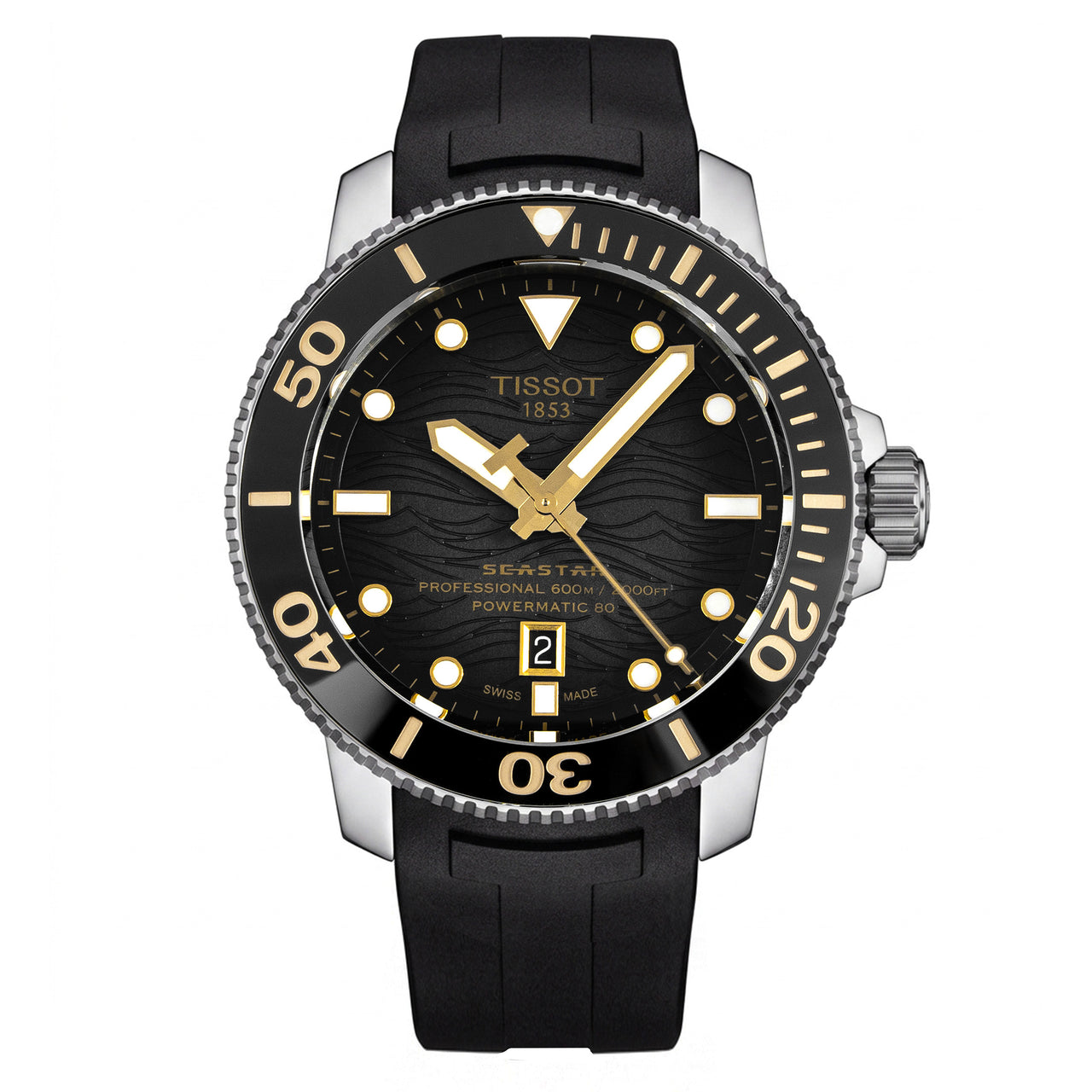 Tissot Men's Automatic Diver Watch 46mm Seastar 2000 Professional Powermatic 80 Black