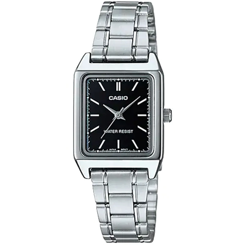 Casio Ladies' 22mm Rectangular Black Stainless Steel Watch LTP-V007D-1EUDF