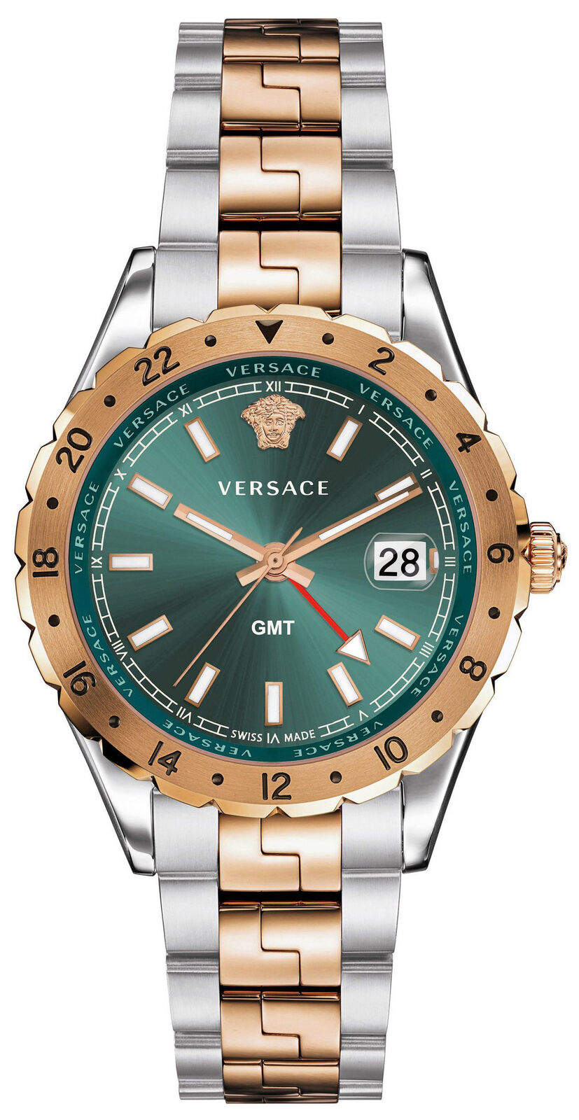 Versace Men's Watch Hellenyium GMT Green Two-Tone Rose Gold Bracelet V11050016