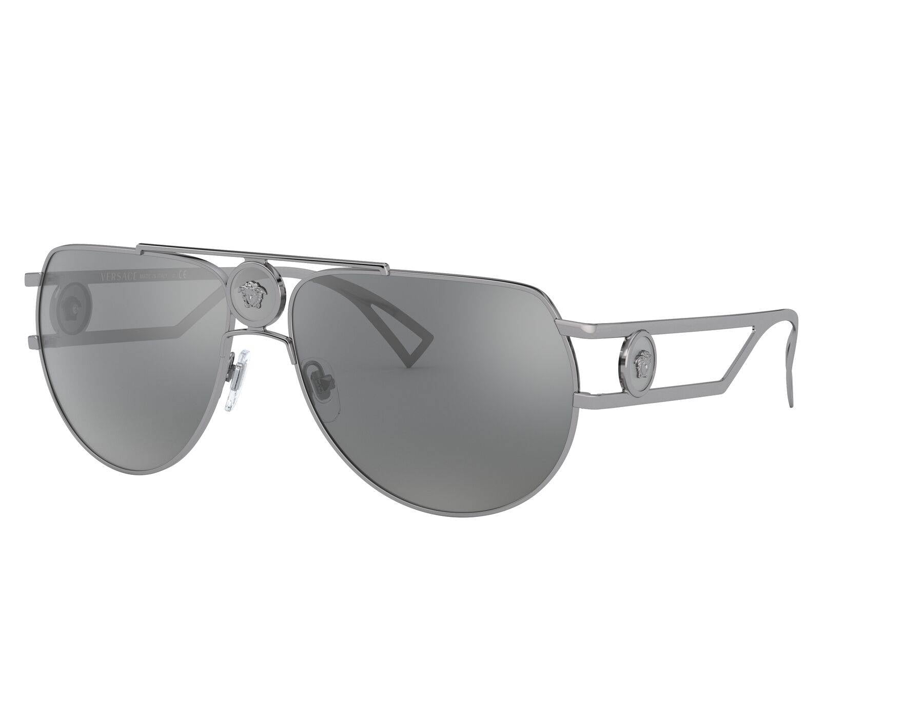 Versace Men's Sunglasses Medusa Pilot Silver Mirror VE222510016G