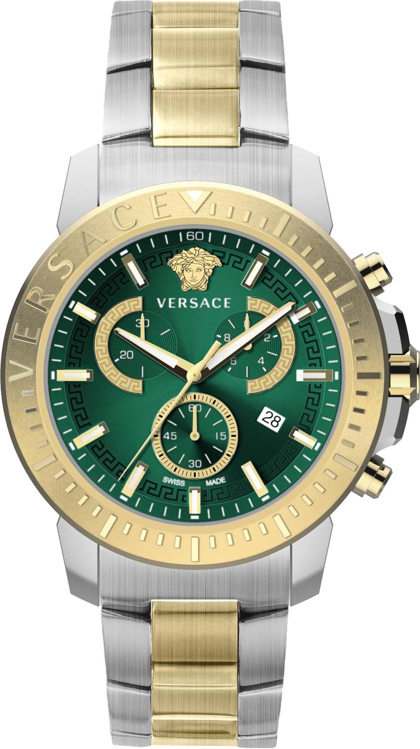 Versace Men's Watch New Chrono 45mm Green Two-Tone Bracelet VE2E00421
