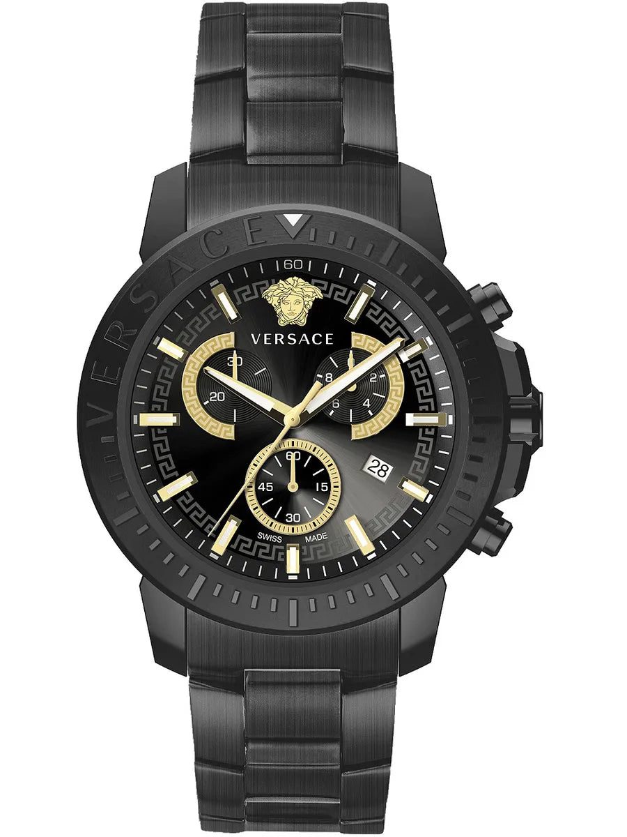 Versace Men s Watch New Chrono 45mm Black Bracelet VE2E00621 Watches Crystals
