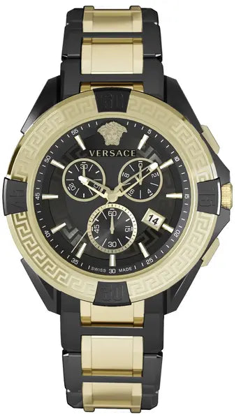Versace Men's Watch Chrono Sporty 46mm Black Gold Bracelet VE5CA0723