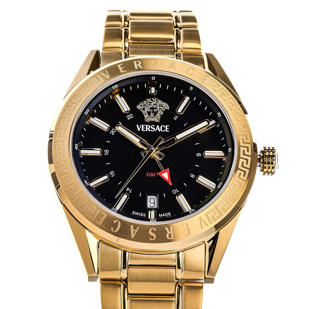 Versace V-Code GMT Men's Black Gold Watch | Swiss Made Elegance Watches & Crystals Versace V-Code GMT Men's Black Gold Watch | Swiss Made Elegance Watches & Crystals
