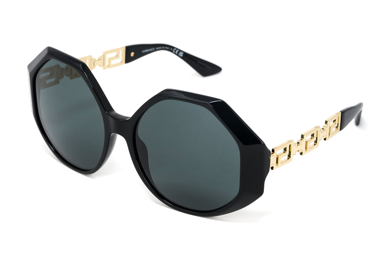 Versace Women's Sunglasses Oversized Hexagonal Black/Gold VE4395GB1/87