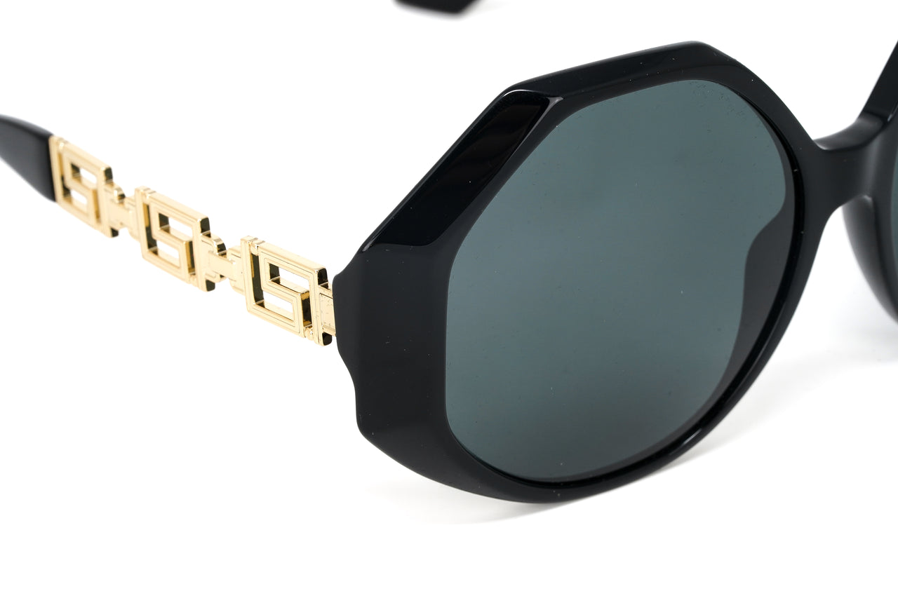Versace Women's Sunglasses Oversized Hexagonal Black/Gold VE4395GB1/87