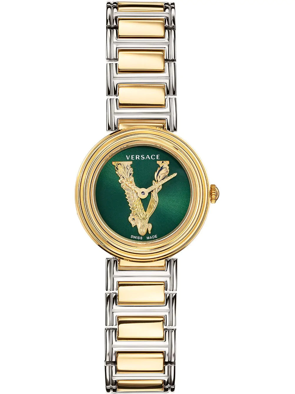 Versace Ladies Watch V-Virtus Small Green Two-Tone Bracelet VET300821