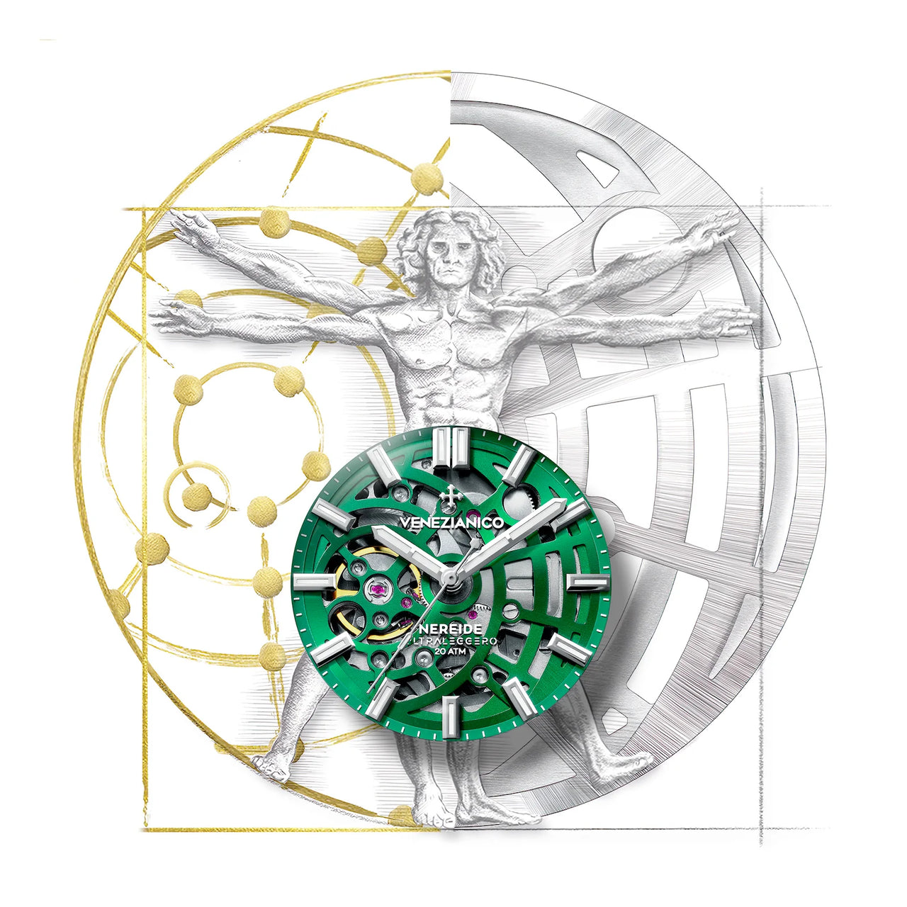 Venezianico Automatic Watch Nereide UltraLeggero 42 Skeleton Green 3921507