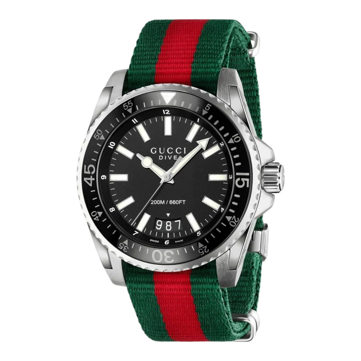Gucci Watch Dive 45mm Black Stripe Silver