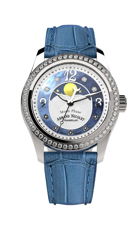 Armand Nicolet Ladies Watch M03 Moonphase 34mm Silver Blue A151TAA-AK-P882LV8